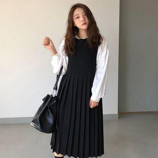 Pleated Midi Pinafore Dress