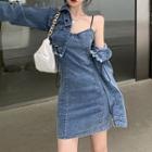 Set: Denim Jacket + Spaghetti Strap Mini Sheath Dress