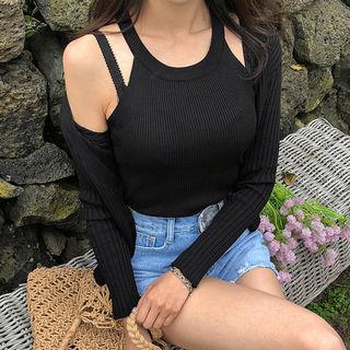 Set: Slim-fit Cardigan + Halter-neck Top