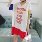 Elbow-sleeve Color Block Mini T-shirt Dress