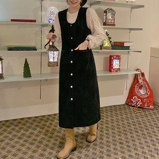 Lace Blouse / Button-up Midi Overall Dress