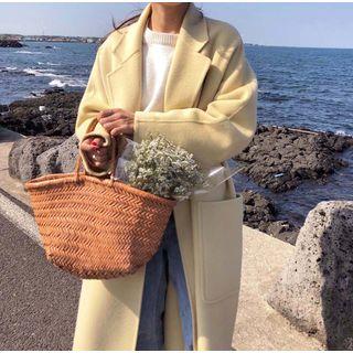 Notch Lapel Double-breasted Coat Light Yellow - L