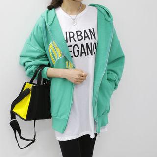 Letter-printed Boxy Zip-up Hoodie