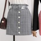 High-waist Check Pencil Skirt With Belt