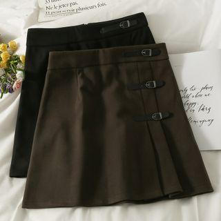 Buckle-accent Wool Mini Skirt
