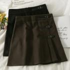 Buckle-accent Wool Mini Skirt