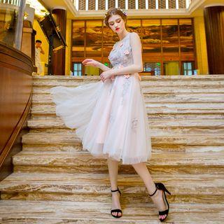 Lace Applique Flower Prom Dress