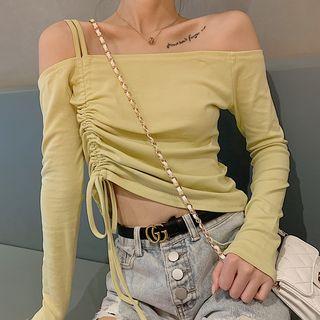 Drawstring Cold Shoulder Long-sleeve T-shirt
