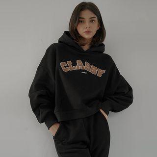 [nefct] Letter Fleece-lined Hoodie Black - One Size