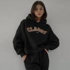 [nefct] Letter Fleece-lined Hoodie Black - One Size