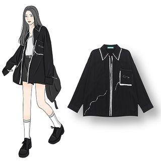 Contrast Trim Shirt Black - One Size