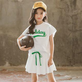 Family Matching Set: Short-sleeve Lettering T-shirt + A-line Skirt