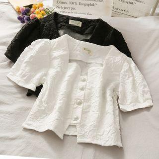Embossed Puff-sleeve Crop Blouse