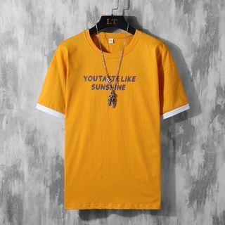 Contrast Trim Letter Printed T-shirt