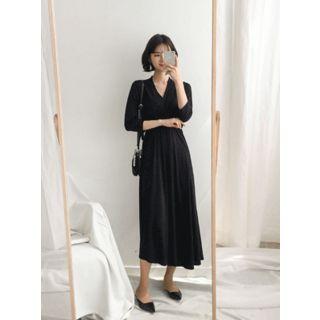 3/4-sleeve Wrap-front Maxi Dress