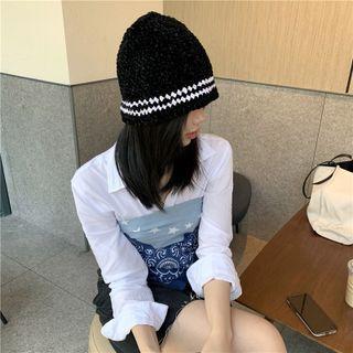 Striped Knit Beanie Black - One Size
