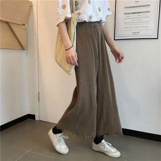 Plain Tasseled Hem Wide Leg Pants