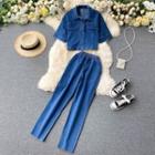 Set: Short-sleeve Denim Shirt + Jeans