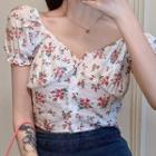Floral Print Cap-sleeve Blouse White - One Size