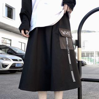 Letter Embroidered Midi A-line Skirt