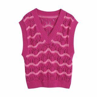 V-neck Pointelle Knit Sweater Vest