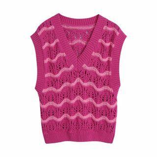 V-neck Pointelle Knit Sweater Vest