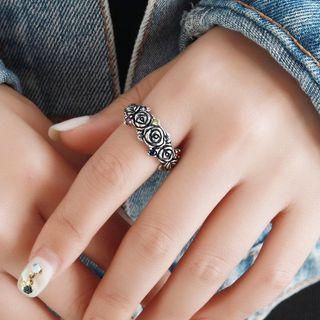 Rose Sterling Silver Open Ring J3002 - Red & Yellow & Blue & Silver - One Size