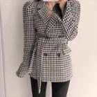Double-breasted Houndstooth Sashed Coat