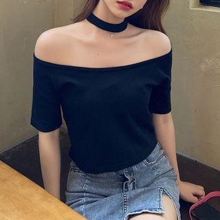 Sleeveless Off-shoulder Crop Top Black - One Size