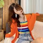 Summer-knit Light Cardigan / Rainbow-stripe Crop Top
