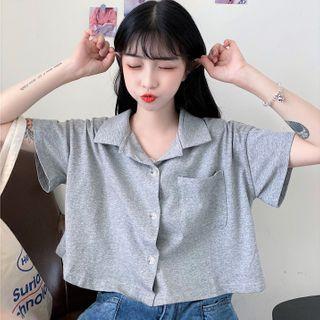 Plain Short-sleeve Button-up Shirt