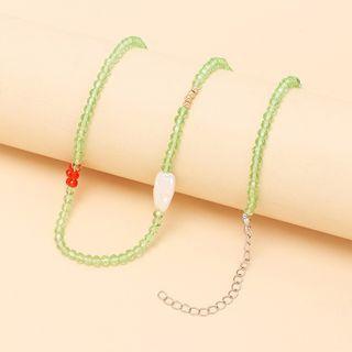 Beaded Flower Choker Green - One Size