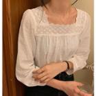 Eyelet Lace Square-neck 3/4-sleeve Blouse Off-white - One Size