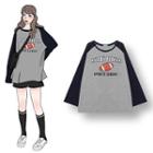 Printed Color Block Long-sleeve T-shirt As Shown In Figure - One Size