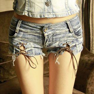 Lace-up Washed Denim Hot Pants