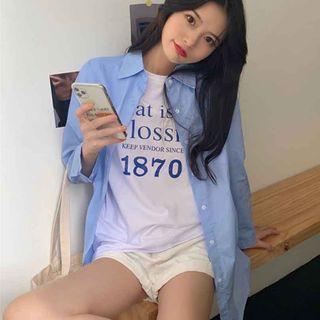 Long-sleeve Plain Shirt / Short-sleeve Lettering T-shirt