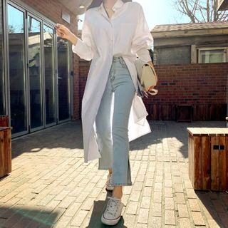 Pocket-front Boxy Long Shirtdress