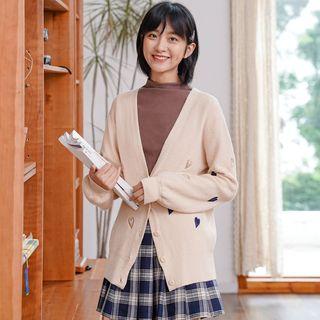 Heart Embroidery Cardigan Almond - One Size