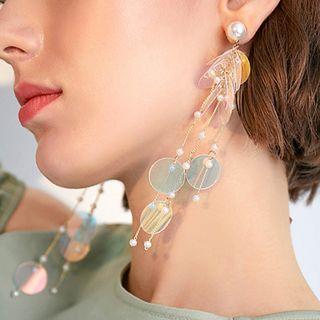 Faux Pearl & Disc Fringed Earring 1 Pair - 925 Silver - White - One Size