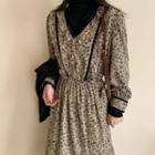 Turtleneck Long-sleeve T-shirt / Flower Print Long-sleeve Midi Dress