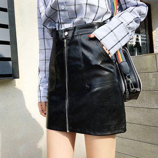 Faux Leather Zip-up Mini Skirt