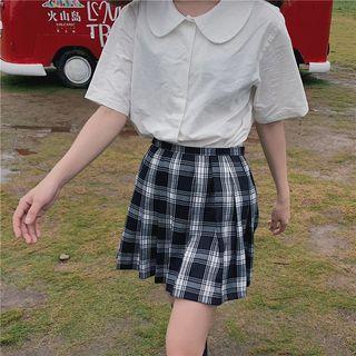 Short-sleeve Shirt / Plaid Mini Skirt