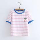 Palm Tree Embroidered Striped Short-sleeve T-shirt