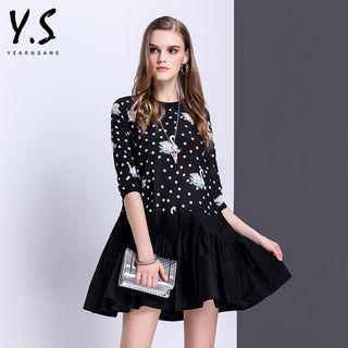 Swan Print Polka Dot A-line Dress