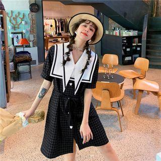 Sailor Collar Houndstooth Mini A-line Dress