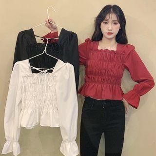 Crinkle Bell-sleeve Blouse