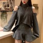 Cold-shoulder Turtleneck Sweater / Mini Skirt