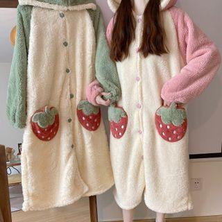Strawberry Hooded Fleece Sleep Robe