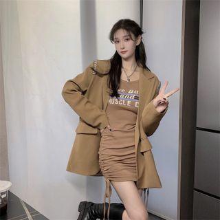 Plain Blazer / Lettering Mini Sheath Tank Dress