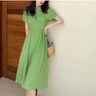 Short-sleeve Midi Dress Green - One Size